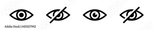 Eye icon set. Eye and crossed eye signs. See and unsee symbol. Hide or show password. Vector illustration.