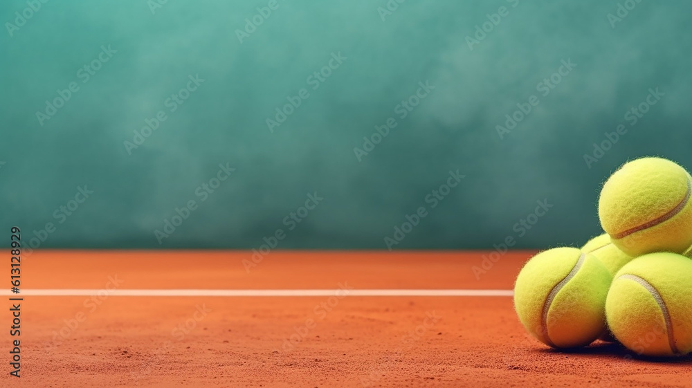 generative AI image of sports tennis and tenis balls in a huge tennis court