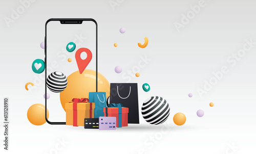 Online Shopping On Application And Website Concept, Digital Marketing Online, Shopping Cart With New Items On Smartphone Screen.