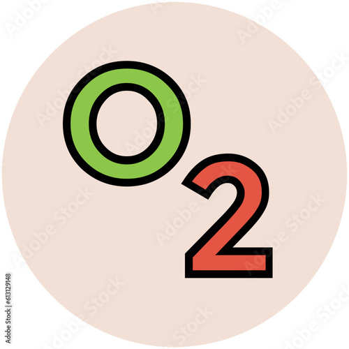 Flat rounded icon of oxygen formula 