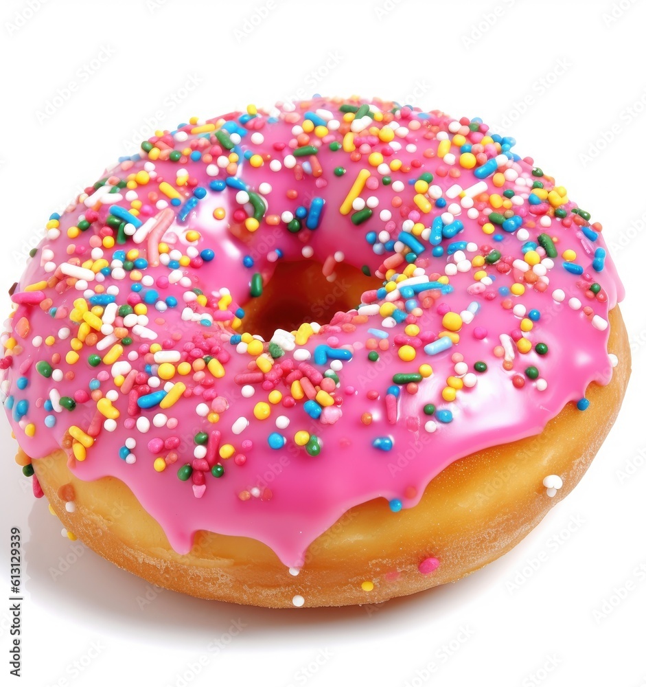 Donut with sprinkles isolated created with Generative AI technology