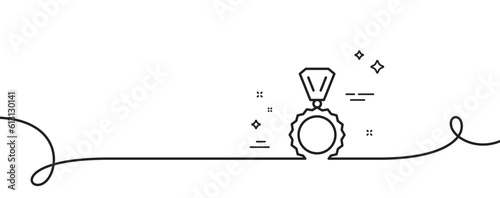 Award Medal line icon. Continuous one line with curl. Winner achievement symbol. Glory or Honor sign. Medal single outline ribbon. Loop curve pattern. Vector