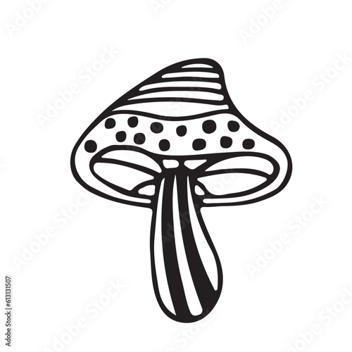 Magic mushrooms. Psychedelic hallucination. doodle illustration isolated on white. 60s trippy hippie art.d. vector illustration.