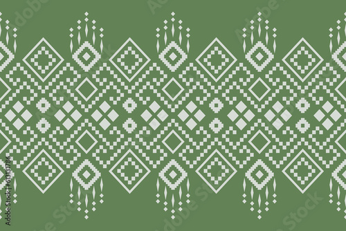 Green Cross stitch colorful geometric traditional ethnic pattern Ikat seamless pattern border abstract design for fabric print cloth dress carpet curtains and sarong Aztec African Indian Indonesian 