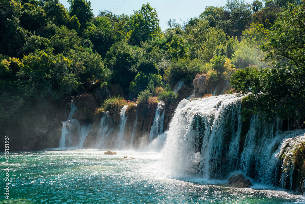 Beautiful waterfalls in Krka National Park. Skradinski Buk, Dalmatia, Croatia