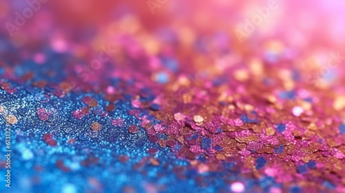 A close up of a colorful glitter background. Generative AI.