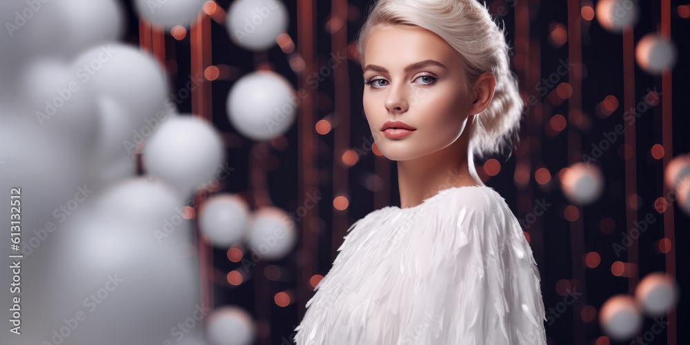 Φωτογραφία Beauty Young Woman in white dress a holiday party