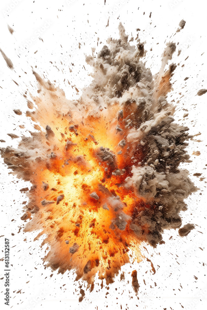 Fotografie massive explosive with fire and smoke, portrait, isolated (Generative AI, Genera