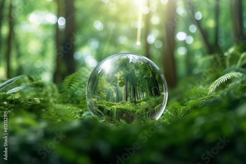 Abstract background with bubble in the forest. Created with AI.