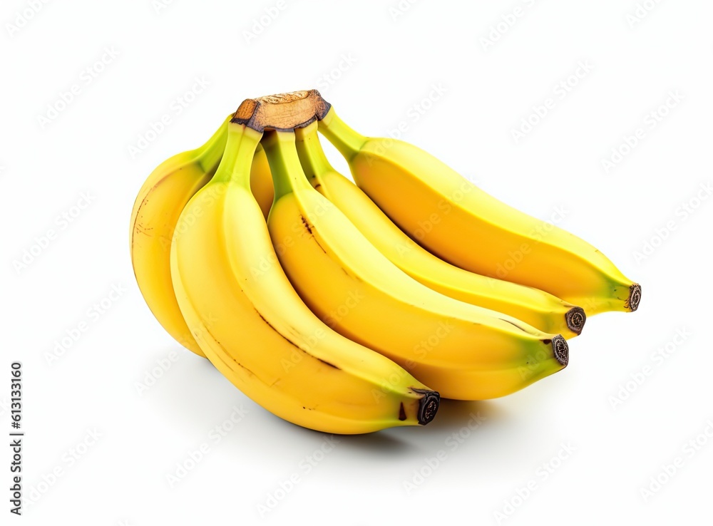 Bunch of bananas isolated on white background with clipping path and full depth of field created with Generative AI technology