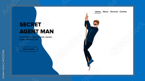 secret agent man vector. spy detective, person black, criminal security, noir film, weapon movie secret agent man web flat cartoon illustration