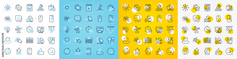 Vector icons set of 5g internet, Seo idea and Excise duty line icons pack for web with Parking garage, Smile face, Smartphone repair outline icon. Quick tips, Ceiling lamp. Vector