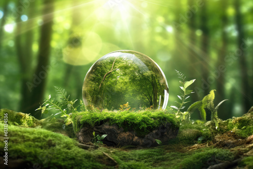 A crystal ball in the forest, concept of nature