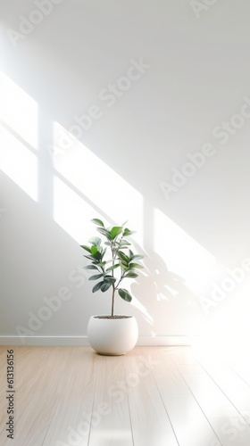 Serene Minimalist White Wall with Indoor Plant.
