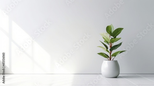 Serene Minimalist White Wall with Indoor Plant.