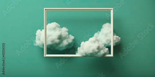 AI Generated. AI Generative. Retro classic frame anique style with 3d render clouds. Can be used for decoration or mockup design. Graphic Art photo