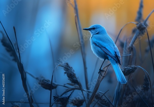 a blue bird is sitting on top of a plant