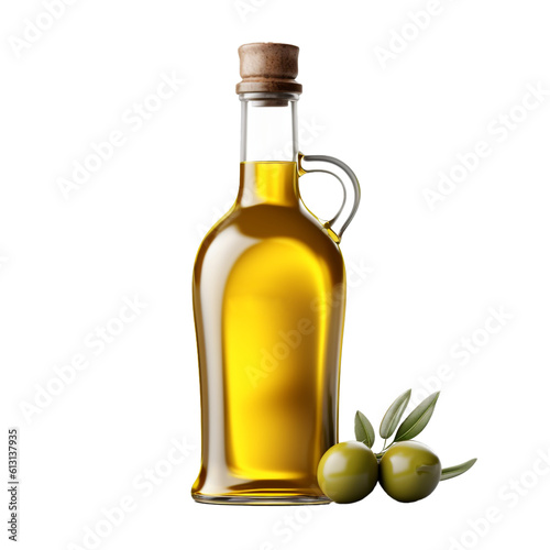 Bottle of oil with olives.