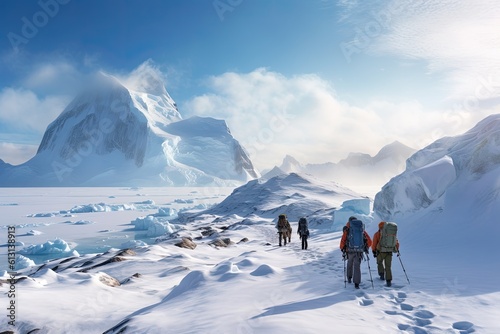 Exploring the Antarctic - Hiking Through an Unspoiled Landscape of Mountains, Ice, and Sky, Generative AI © AIGen