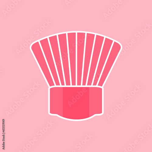 Cosmetic brush icon. Make up brush applicator for face makeup powder blusher isolated on pink background. Colored clean professional makeup brush. Cosmetic accessory for fashion look.