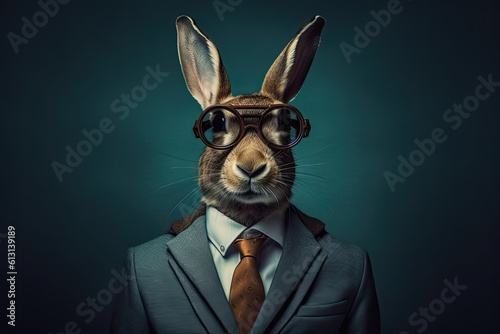 Success in Business: Underwater Portrait of a Hare Dressed in a Formal Suit, Generative AI © AIGen