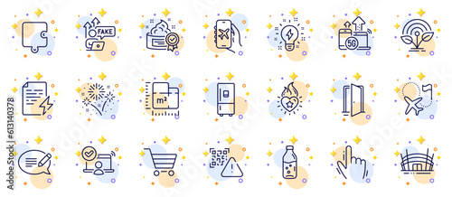 Outline set of 5g internet, Incubator and Open door line icons for web app. Include Destination flag, Cream, Online access pictogram icons. Heart flame, Message, Inspiration signs. Vector