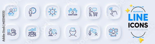 Podium, Influence and Ethics line icons for web app. Pack of Buyer think, Waiting, Consulting business pictogram icons. Cursor, Mental health, Teamwork results signs. Search employee. Vector