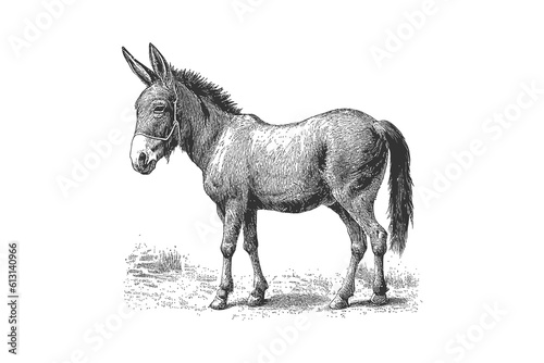 Fotótapéta Donkey animal sketch hand drawn sketch engraving