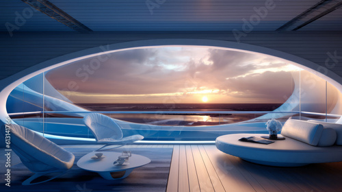 Balcony room of a beautiful futuristic design. AI Generated. © Narin