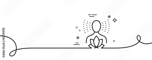 Yoga balance line icon. Continuous one line with curl. Meditation lotus sign. Relax body and mind symbol. Yoga balance single outline ribbon. Loop curve pattern. Vector