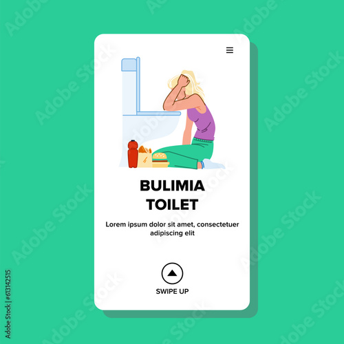 bulimia toilet vector. food illness, health sick, problem vomiting, young weight, bathroom disorder bulimia toilet web flat cartoon illustration