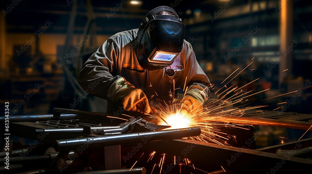 A welder is a professional working in the metal fabrication industry Generative AI - obrazy, fototapety, plakaty 