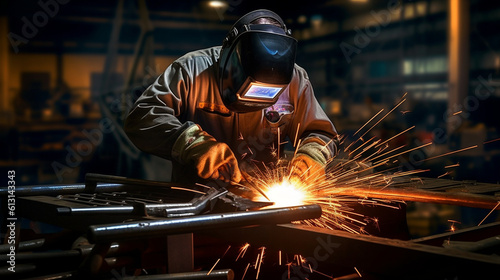A welder is a professional working in the metal fabrication industry Generative AI photo