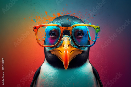 Generative Ai of a funky penguin with glasses. photo