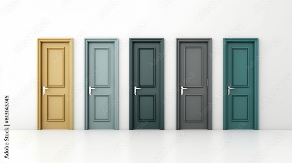 Simplified doors depicted on a white backdrop. Generative AI Simplified doors depicted on a white backdrop. Generative AI