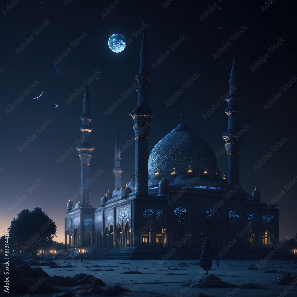 night background Eid al adha mosque generative ai