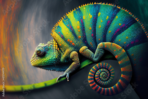 Colorful Chameleon on a vibrant background © belyaaa