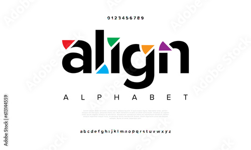 Align abstract digital technology logo font alphabet. Minimal modern urban fonts for logo, brand etc. Typography typeface uppercase lowercase and number. vector illustration