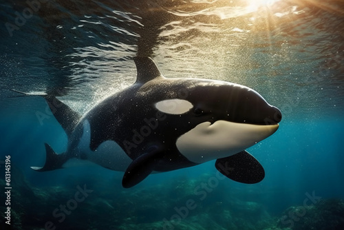 Hyper realistic under water photograph of an orca. AI generative
