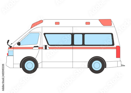 リアルな救急車の横向きイラスト