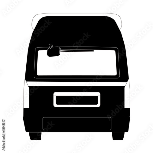 リアルな救急車の白黒シルエット後ろ向きイラスト