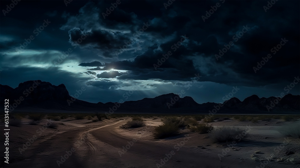  A deserted night landscape like the Texas desert Generative Ai