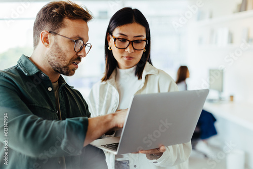 Design professionals using a laptop together in an office photo