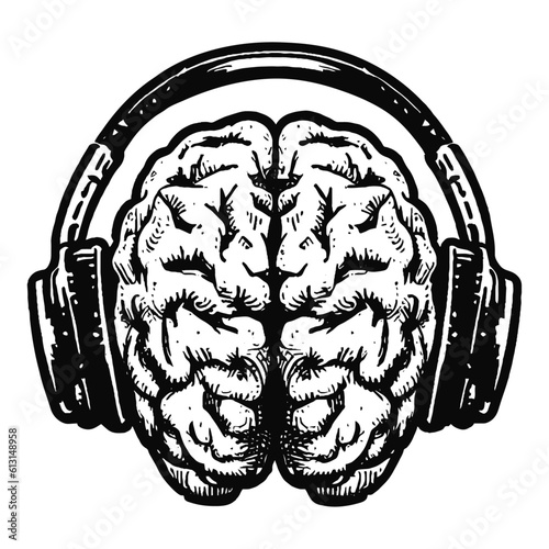 brain with headphones illustration