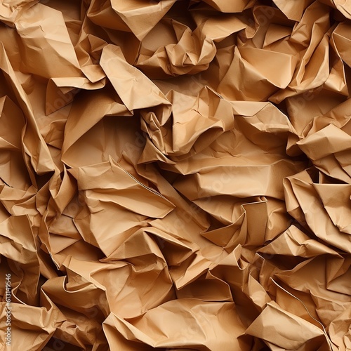 Crumpled paper background. Brown crumpled paper texture. AI generated seamless pattern.