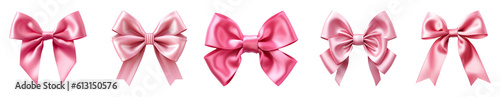 pink satin ribbon bow collection isolated on a transparent background