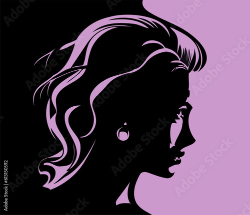 This beautiful girl profile vector image captures the essence of grace and charm. With flowing, lustrous hair cascading down her shoulders, she exudes elegance and confidence. 