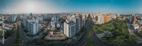 Panoramic view of skyline in San Isidro district. Aerial view from a drone of Av Javier Prado. photo