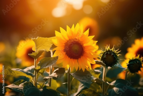 Sunflowers. Sunflower field. Beautiful Floral Background for greeting card for Birthday  Fathers Day  Mother s day. Generative ai illustration