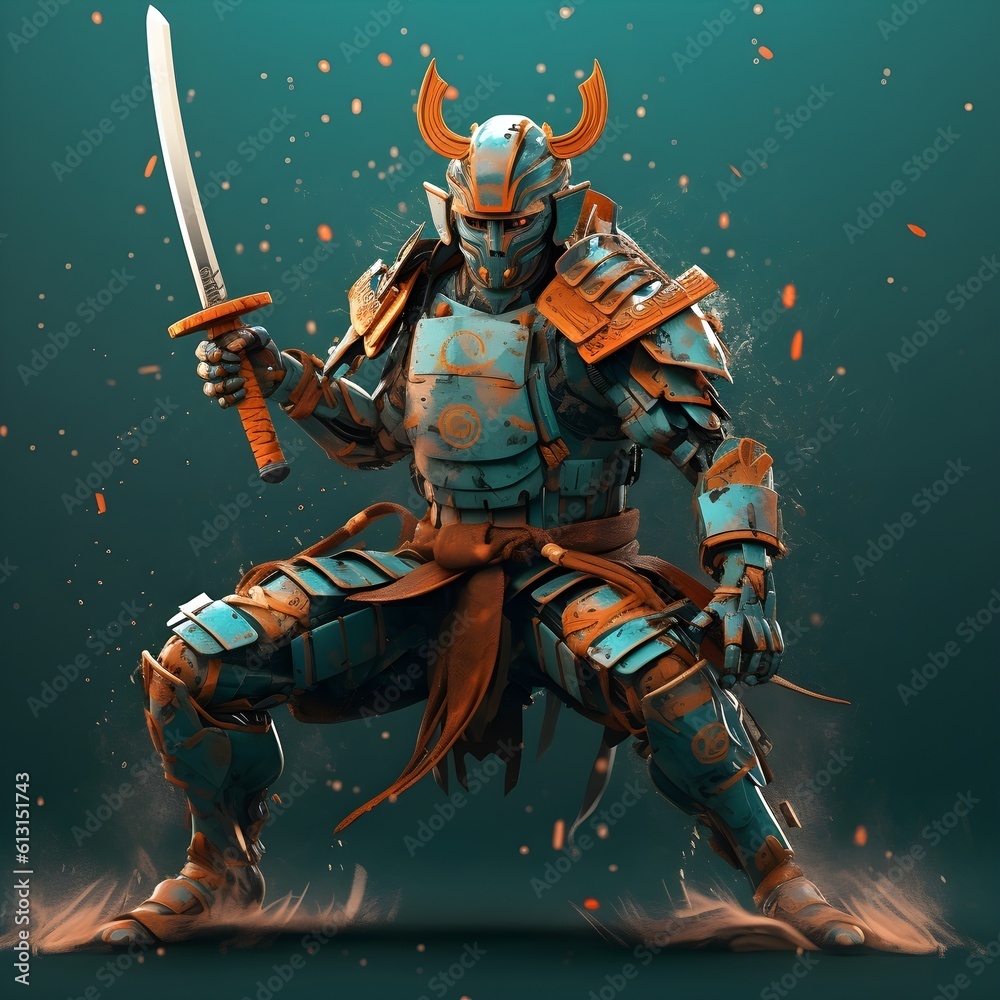 Fototapeta premium cartoon warrior samurai with sword